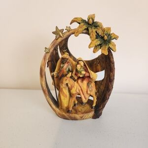 Vintage Holy Family Bethlehem Christmas Nativity Resin Faux Coconut Decoration